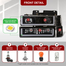 Load image into Gallery viewer, GMC C/K 1500 2500 3500 1994-2000 LED DRL Bar Projector Headlights + Bumpers + Corners Black Housing Clear Len Clear Reflector
