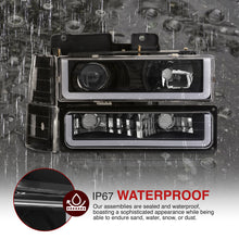 Load image into Gallery viewer, GMC C/K 1500 2500 3500 1994-2000 LED DRL Bar Projector Headlights + Bumpers + Corners Black Housing Clear Len Clear Reflector
