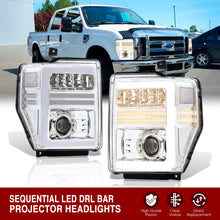 Load image into Gallery viewer, Ford F250 F350 F450 F550 Super Duty 2008-2010 Sequential LED DRL Bar Projector Headlights Chrome Housing Clear Len Clear Reflector
