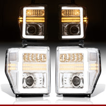 Load image into Gallery viewer, Ford F250 F350 F450 F550 Super Duty 2008-2010 Sequential LED DRL Bar Projector Headlights Chrome Housing Clear Len Clear Reflector
