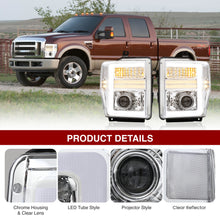 Load image into Gallery viewer, Ford F250 F350 F450 F550 Super Duty 2008-2010 Sequential LED DRL Bar Projector Headlights Chrome Housing Clear Len Clear Reflector
