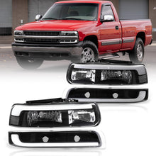 Load image into Gallery viewer, Chevrolet Silverado 1999-2002 / Suburban Tahoe 2000-2006 LED DRL Bar Factory Style Headlights + Bumpers Black Housing Clear Len Clear Reflector
