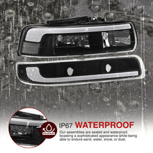 Load image into Gallery viewer, Chevrolet Silverado 1999-2002 / Suburban Tahoe 2000-2006 LED DRL Bar Factory Style Headlights + Bumpers Black Housing Clear Len Clear Reflector
