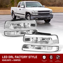 Load image into Gallery viewer, Chevrolet Silverado 1999-2002 / Suburban Tahoe 2000-2006 LED DRL Bar Factory Style Headlights + Bumpers Chrome Housing Clear Len Clear Reflector
