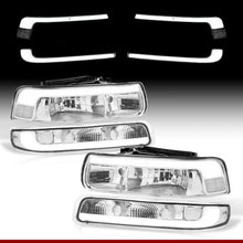 Load image into Gallery viewer, Chevrolet Silverado 1999-2002 / Suburban Tahoe 2000-2006 LED DRL Bar Factory Style Headlights + Bumpers Chrome Housing Clear Len Clear Reflector
