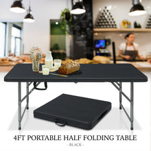 Load image into Gallery viewer, AJP Distributors 4FT Portable Plastic Folding Table Half Foldable Heavy Duty w/ Carry Handle (Black) - Indoor Outdoor Backyard Camping Picnic Birthday BBQ Party Wedding Dining Office Event Meeting
