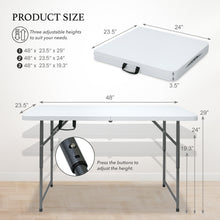 Load image into Gallery viewer, AJP Distributors 4FT Portable Plastic Folding Table Half Foldable Heavy Duty w/ Carry Handle (White) - Indoor Outdoor Backyard Camping Picnic Birthday BBQ Party Wedding Dining Office Event Meeting
