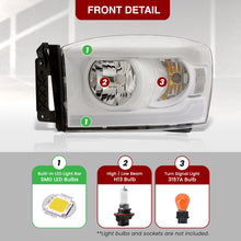 Load image into Gallery viewer, Dodge Ram 1500 2006-2008 / Ram 2500 3500 2006-2009 LED DRL Bar Factory Style Headlights White Housing Clear Len Clear Reflector
