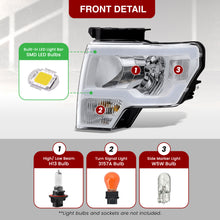 Load image into Gallery viewer, Ford F150 2009-2014 LED DRL Bar Factory Style Headlights White Housing Clear Len Clear Reflector (Halogen Models Only)
