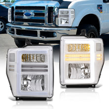 Load image into Gallery viewer, Ford F250 F350 F450 F550 Super Duty 2008-2010 Sequential LED DRL Bar Factory Style Headlights White Housing Clear Len Clear Reflector
