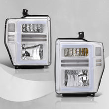 Load image into Gallery viewer, Ford F250 F350 F450 F550 Super Duty 2008-2010 Sequential LED DRL Bar Factory Style Headlights White Housing Clear Len Clear Reflector
