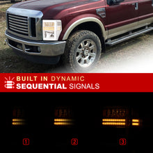 Load image into Gallery viewer, Ford F250 F350 F450 F550 Super Duty 2008-2010 Sequential LED DRL Bar Factory Style Headlights White Housing Clear Len Clear Reflector

