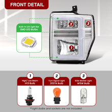 Load image into Gallery viewer, Ford F250 F350 F450 F550 Super Duty 2008-2010 Sequential LED DRL Bar Factory Style Headlights White Housing Clear Len Clear Reflector
