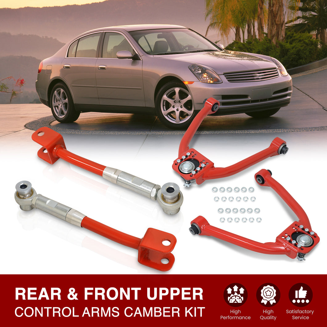 Nissan 350Z 2003-2009 / Infiniti G35 2003-2007 Front Upper & Rear Control Arms Camber Kit Red