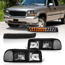 Load image into Gallery viewer, GMC Sierra 1500 1500HD 2500 2500HD 3500 1999-2006 / Sierra Classic 2007 / Yukon 2000-2006 / Yukon XL 1500 2500 2000-2006 Factory Style Headlights + LED Bumpers Black Housing Clear Len Clear Reflector
