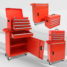 Load image into Gallery viewer, 5-Drawer Rolling Toolbox Chest Organizer, Garage Storage Cabinets Lockable Wheels &amp; Sliding Drawers &amp; Detachable Top &amp; Adjustable Shelf, Tool Box Organizers and Storage for Garage Workshop - Red
