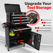Load image into Gallery viewer, 5-Drawer Rolling Toolbox Chest Organizer, Garage Storage Cabinets Lockable Wheels &amp; Sliding Drawers &amp; Detachable Top &amp; Adjustable Shelf, Tool Box Organizers and Storage for Garage Workshop - Black

