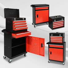Load image into Gallery viewer, 5-Drawer Rolling Toolbox Chest Organizer, Garage Storage Cabinets Lockable Wheels &amp; Sliding Drawers &amp; Detachable Top &amp; Adjustable Shelf, Tool Box Organizers and Storage for Garage Workshop - Black/Red
