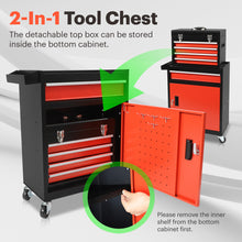 Load image into Gallery viewer, 5-Drawer Rolling Toolbox Chest Organizer, Garage Storage Cabinets Lockable Wheels &amp; Sliding Drawers &amp; Detachable Top &amp; Adjustable Shelf, Tool Box Organizers and Storage for Garage Workshop - Black/Red
