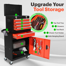 Load image into Gallery viewer, 5-Drawer Rolling Toolbox Chest Organizer, Garage Storage Cabinets Lockable Wheels &amp; Sliding Drawers &amp; Detachable Top &amp; Adjustable Shelf, Tool Box Organizers and Storage for Garage Workshop - Black/Red
