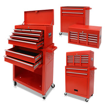 Load image into Gallery viewer, 8-Drawer Rolling Toolbox Chest Organizer, Garage Storage Cabinets Lockable Wheels &amp; Sliding Drawers &amp; Detachable Top &amp; Adjustable Shelf, Tool Box Organizers and Storage for Garage Workshop - Red
