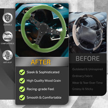 Load image into Gallery viewer, Universal 350mm Wood Grain Style Aluminum Steering Wheel Black Center Green Wood
