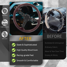 Load image into Gallery viewer, Universal 350mm Wood Grain Style Aluminum Steering Wheel Black Center Brown Wood
