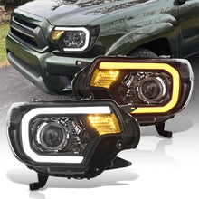 Load image into Gallery viewer, Toyota Tacoma 2012-2015 LED DRL Bar Projector Headlights Black Housing Clear Len Clear Reflector Sequential

