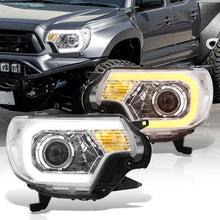 Load image into Gallery viewer, Toyota Tacoma 2012-2015 LED DRL Bar Projector Headlights Chrome Housing Clear Len Clear Reflector Sequential
