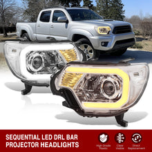 Load image into Gallery viewer, Toyota Tacoma 2012-2015 LED DRL Bar Projector Headlights Chrome Housing Clear Len Clear Reflector Sequential
