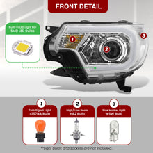 Load image into Gallery viewer, Toyota Tacoma 2012-2015 LED DRL Bar Projector Headlights Chrome Housing Clear Len Clear Reflector Sequential
