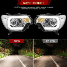 Load image into Gallery viewer, Toyota Tacoma 2012-2015 LED DRL Bar Projector Headlights Chrome Housing Clear Len Clear Reflector Sequential
