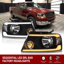 Load image into Gallery viewer, Ford F150 2004-2008 / Lincoln Mark LT 2005-2008 LED DRL Bar Factory Style Headlights Black Housing Clear Len Clear Reflector Sequential
