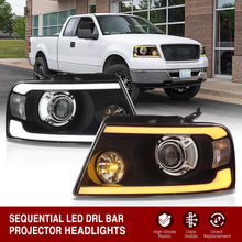 Load image into Gallery viewer, Ford F150 2004-2008 LED DRL Bar Projector Headlights Black Housing Clear Len Clear Reflector Sequential
