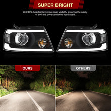Load image into Gallery viewer, Ford F150 2004-2008 LED DRL Bar Projector Headlights Black Housing Clear Len Clear Reflector Sequential
