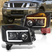 Load image into Gallery viewer, Nissan Titan 2004-2015 / Armada 2004-2007 LED DRL Bar Factory Style Headlights Black Housing Clear Len Clear Reflector Sequential
