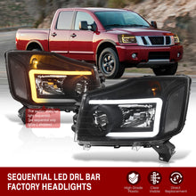 Load image into Gallery viewer, Nissan Titan 2004-2015 / Armada 2004-2007 LED DRL Bar Factory Style Headlights Black Housing Clear Len Clear Reflector Sequential
