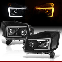 Load image into Gallery viewer, Nissan Titan 2004-2015 / Armada 2004-2007 LED DRL Bar Factory Style Headlights Black Housing Clear Len Clear Reflector Sequential
