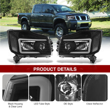Load image into Gallery viewer, Nissan Titan 2004-2015 / Armada 2004-2007 LED DRL Bar Factory Style Headlights Black Housing Clear Len Clear Reflector Sequential
