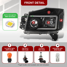 Load image into Gallery viewer, Nissan Titan 2004-2015 / Armada 2004-2007 LED DRL Bar Factory Style Headlights Black Housing Clear Len Clear Reflector Sequential

