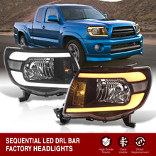 Load image into Gallery viewer, Toyota Tacoma 2005-2011 LED DRL Bar Factory Style Headlights Black Housing Clear Len Clear Reflector Sequential
