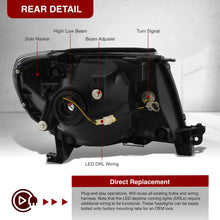 Load image into Gallery viewer, Toyota Tacoma 2005-2011 LED DRL Bar Factory Style Headlights Black Housing Clear Len Clear Reflector Sequential
