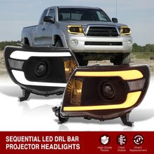 Load image into Gallery viewer, Toyota Tacoma 2005-2011 LED DRL Bar Projector Headlights Black Housing Clear Len Clear Reflector Sequential
