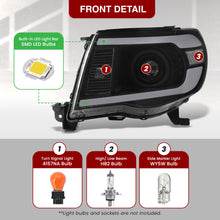 Load image into Gallery viewer, Toyota Tacoma 2005-2011 LED DRL Bar Projector Headlights Black Housing Clear Len Clear Reflector Sequential
