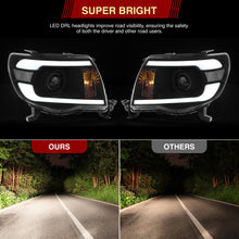 Load image into Gallery viewer, Toyota Tacoma 2005-2011 LED DRL Bar Projector Headlights Black Housing Clear Len Clear Reflector Sequential
