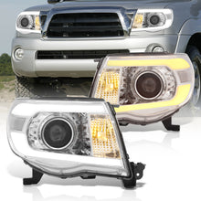 Load image into Gallery viewer, Toyota Tacoma 2005-2011 LED DRL Bar Projector Headlights Chrome Housing Clear Len Clear Reflector Sequential
