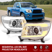 Load image into Gallery viewer, Toyota Tacoma 2005-2011 LED DRL Bar Projector Headlights Chrome Housing Clear Len Clear Reflector Sequential
