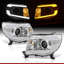 Load image into Gallery viewer, Toyota Tacoma 2005-2011 LED DRL Bar Projector Headlights Chrome Housing Clear Len Clear Reflector Sequential

