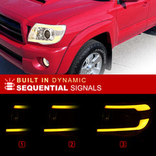 Load image into Gallery viewer, Toyota Tacoma 2005-2011 LED DRL Bar Projector Headlights Chrome Housing Clear Len Clear Reflector Sequential
