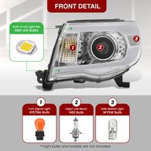 Load image into Gallery viewer, Toyota Tacoma 2005-2011 LED DRL Bar Projector Headlights Chrome Housing Clear Len Clear Reflector Sequential
